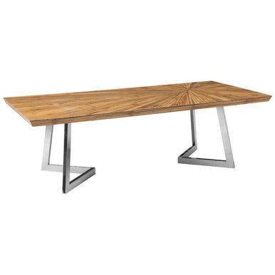 Natural Textured Bamboo Top Coffee Table With Silver Stainless Steel Frame, Gabar