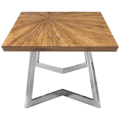 Natural Textured Bamboo Top Coffee Table With Silver Stainless Steel Frame, Gabar
