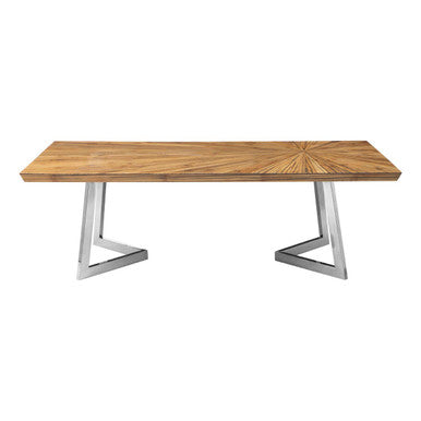 Natural Textured Bamboo Top Coffee Table With Silver Stainless Steel Frame, Gabar
