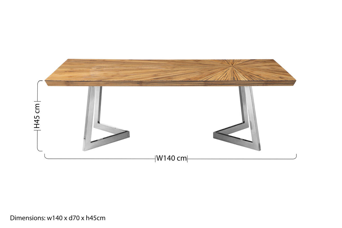 Natural Textured Bamboo Top Coffee Table With Silver Stainless Steel Frame, Gabar