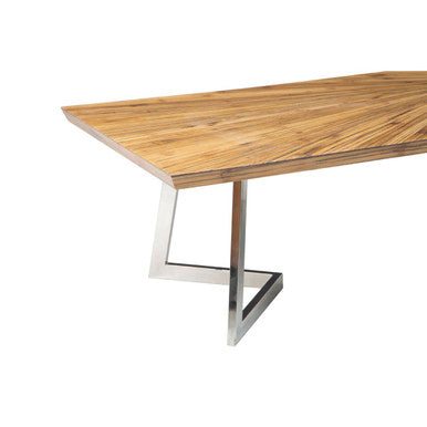 Natural Textured Bamboo Top Coffee Table With Silver Stainless Steel Frame, Gabar