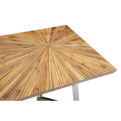 Natural Textured Bamboo Top Coffee Table With Silver Stainless Steel Frame, Gabar