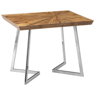 Natural Textured Bamboo Top Side Table With Silver Stainless Steel Frame, Gabar
