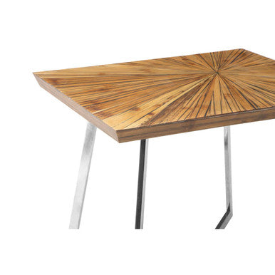 Natural Textured Bamboo Top Side Table With Silver Stainless Steel Frame, Gabar