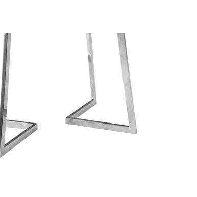 Natural Textured Bamboo Top Side Table With Silver Stainless Steel Frame, Gabar