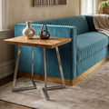 Natural Textured Bamboo Top Side Table With Silver Stainless Steel Frame, Gabar