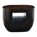 Black Oval Ebony Bamboo Side Table With Curved Edges & Undershelf Storage, Gabelle