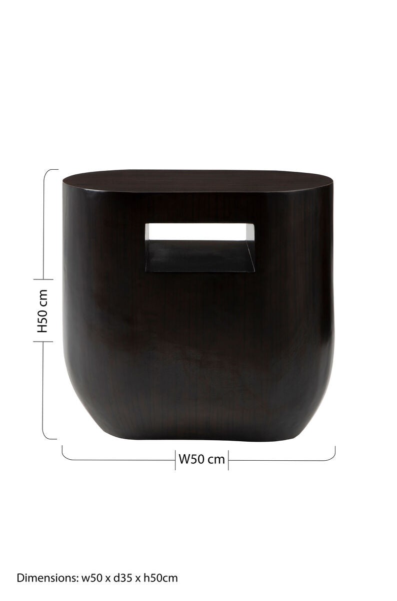 Black Oval Ebony Bamboo Side Table With Curved Edges & Undershelf Storage, Gabelle