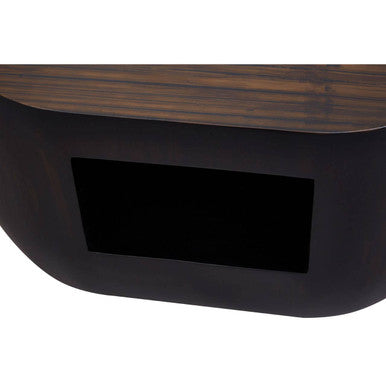 Black Oval Ebony Bamboo Side Table With Curved Edges & Undershelf Storage, Gabelle