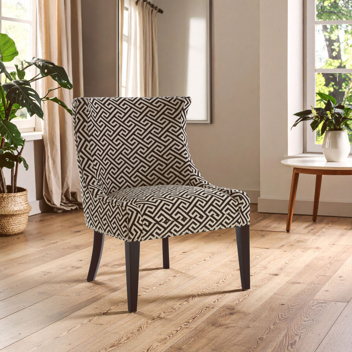 Regents Park Greek Key Design Accent Chair With Black Legs