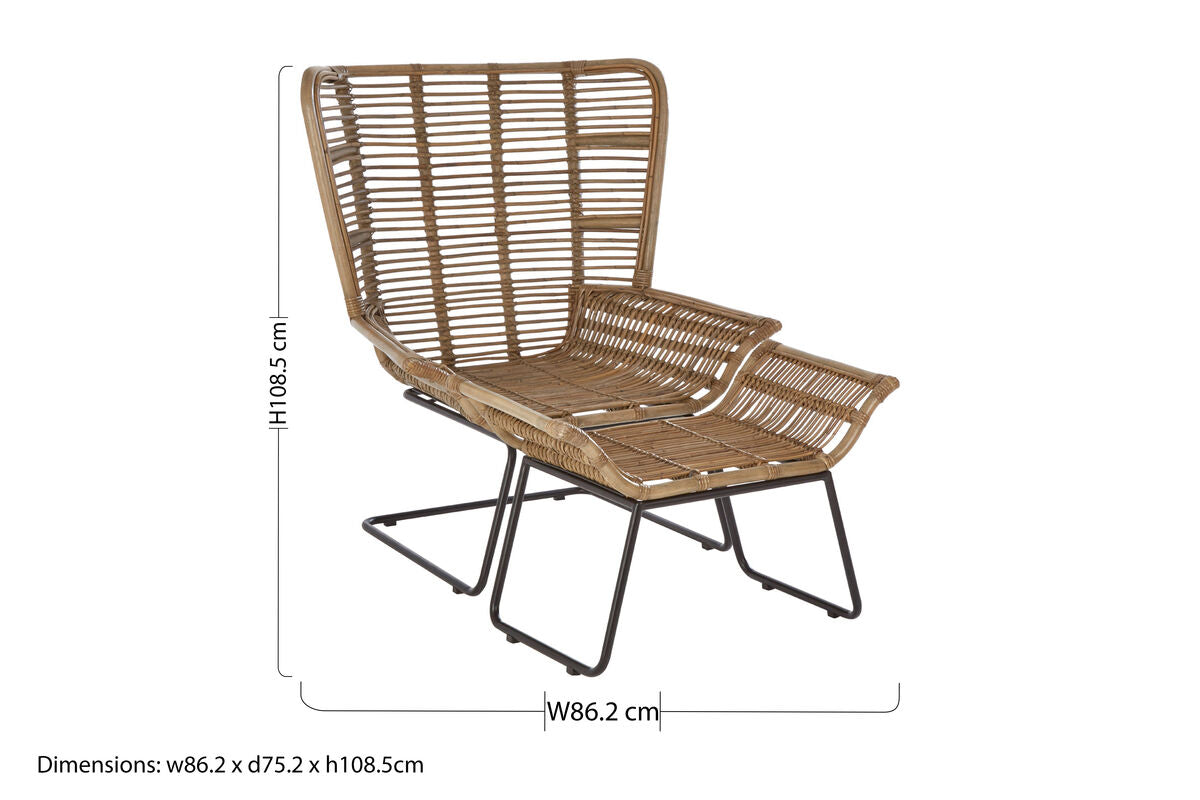 Manado Natural Rattan Lounge Chair & Footstool
