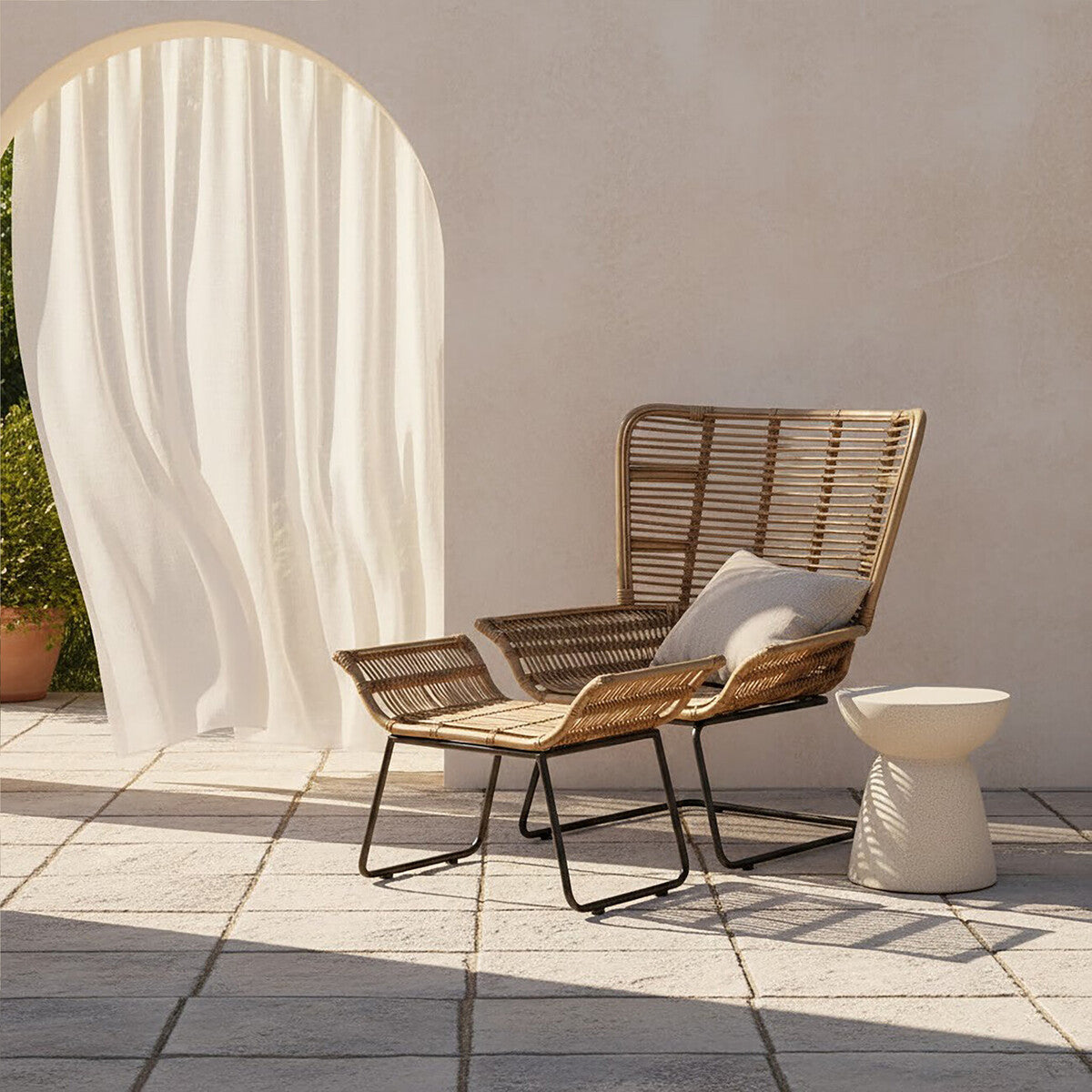 Manado Natural Rattan Lounge Chair & Footstool
