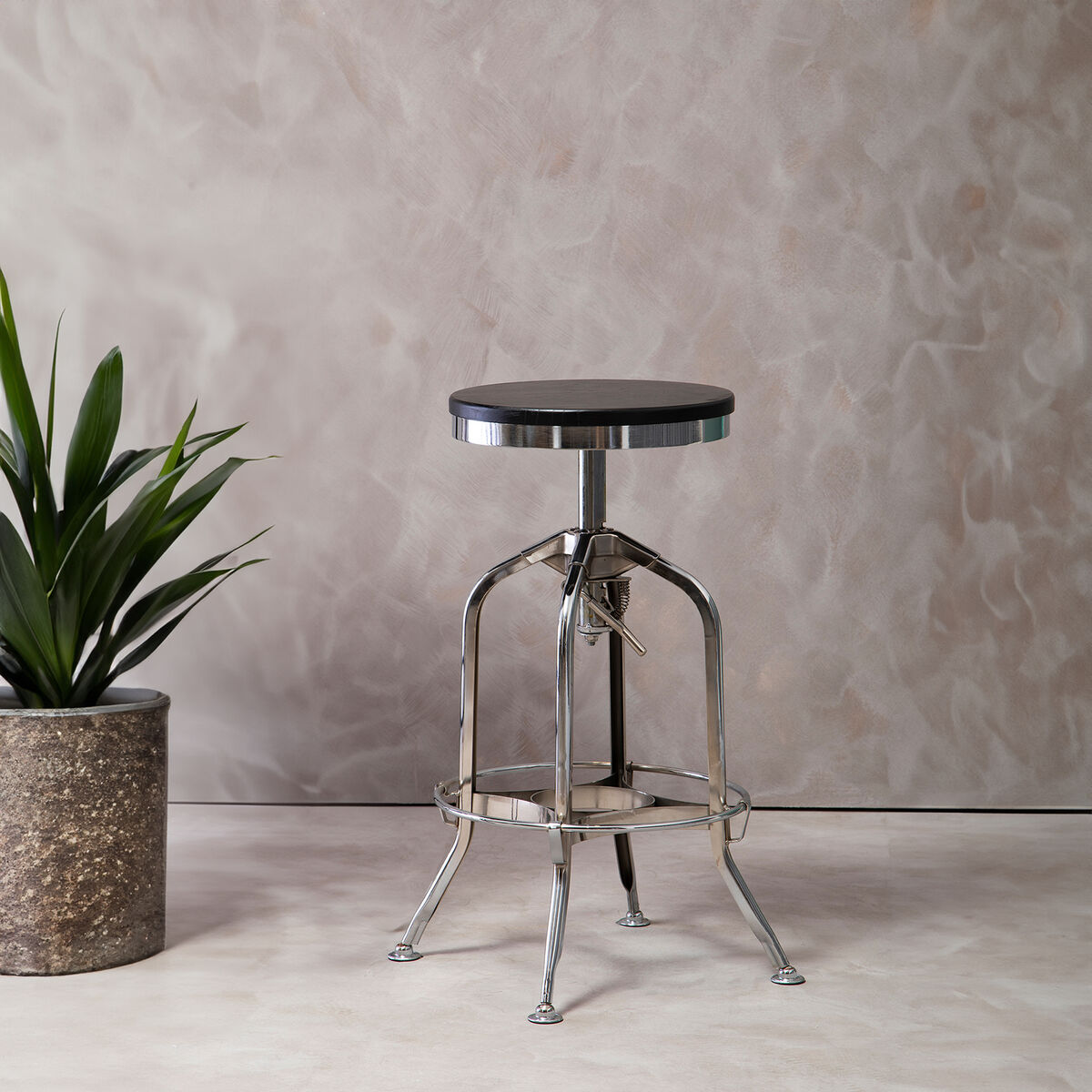 Gator Chrome & Ash Wood Adjustable Bar Stool