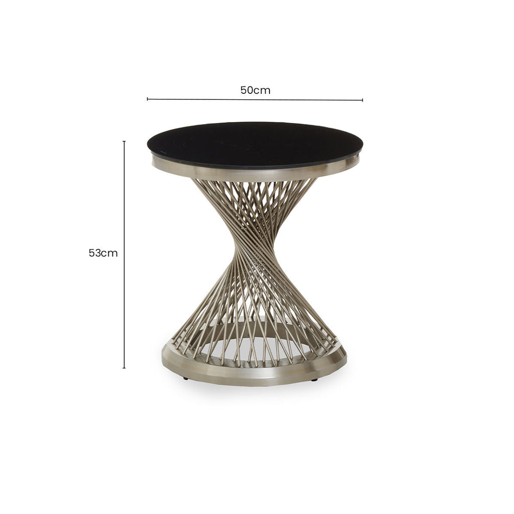 Black Hourglass Top Side Table With Silver Stainless Steel Base, Anzio