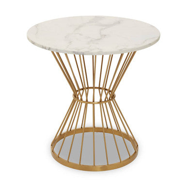 Hourglass Dining Table With White Marble Top & Gold Base, Anzio