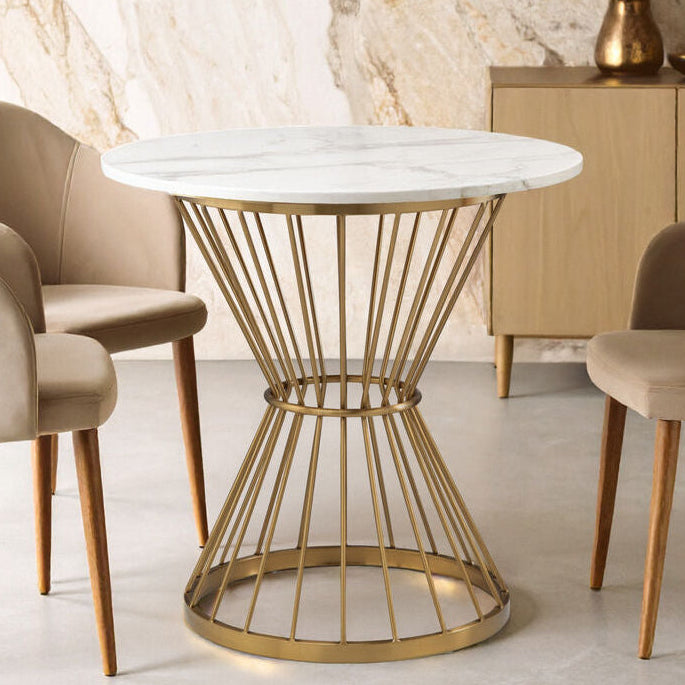 Hourglass Dining Table With White Marble Top & Gold Base, Anzio