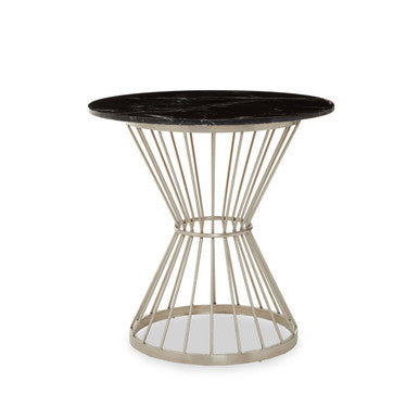 Hourglass Dining Table With Black Marble Top & Silver Base, Anzio