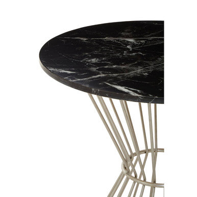 Hourglass Dining Table With Black Marble Top & Silver Base, Anzio