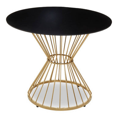 Hourglass Dining Table With Black Glass Top & Gold Base, Anzio