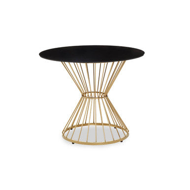 Hourglass Dining Table With Black Glass Top & Gold Base, Anzio