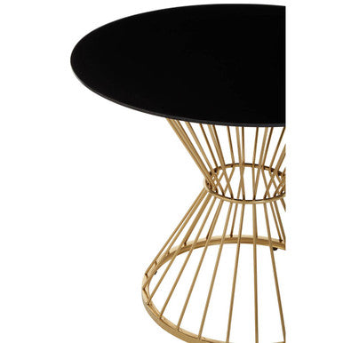 Hourglass Dining Table With Black Glass Top & Gold Base, Anzio