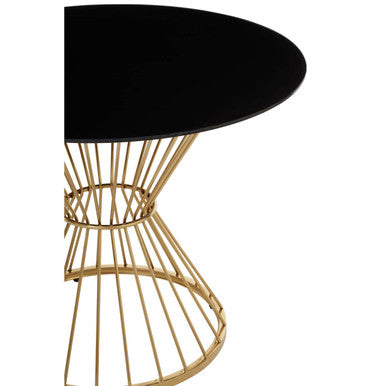 Hourglass Dining Table With Black Glass Top & Gold Base, Anzio