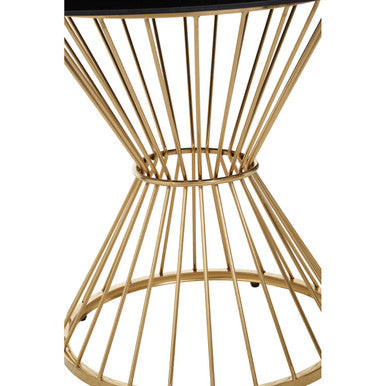 Hourglass Dining Table With Black Glass Top & Gold Base, Anzio