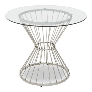 Hourglass Dining Table With Clear Glass Top & Silver Base, Anzio