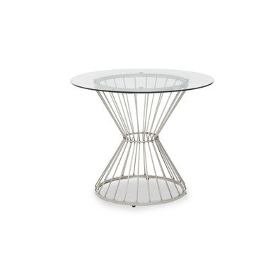 Hourglass Dining Table With Clear Glass Top & Silver Base, Anzio