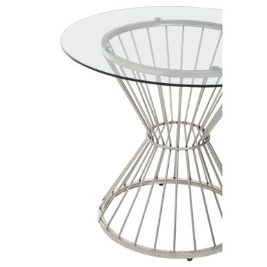 Hourglass Dining Table With Clear Glass Top & Silver Base, Anzio