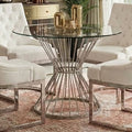 Hourglass Dining Table With Clear Glass Top & Silver Base, Anzio