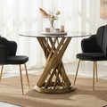 Black Glass Top & Gold Hourglass Base Dining Table, Anzio