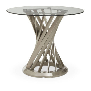 Clear Glass Top & Silver Hourglass Base Dining Table, Anzio