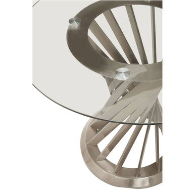 Clear Glass Top & Silver Hourglass Base Dining Table, Anzio