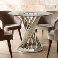 Clear Glass Top & Silver Hourglass Base Dining Table, Anzio