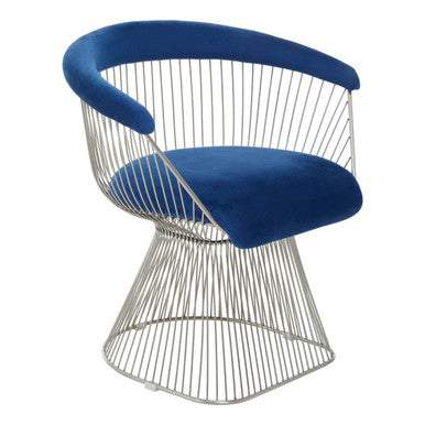Anzio Navy Blue Velvet & Brushed Silver Chair