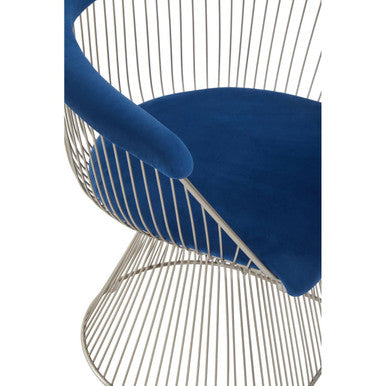 Anzio Navy Blue Velvet & Brushed Silver Chair