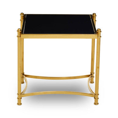 Gold Base Side Table With Black Glass Top, Ackley