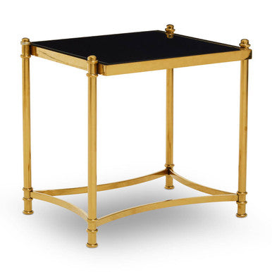 Gold Base Side Table With Black Glass Top, Ackley