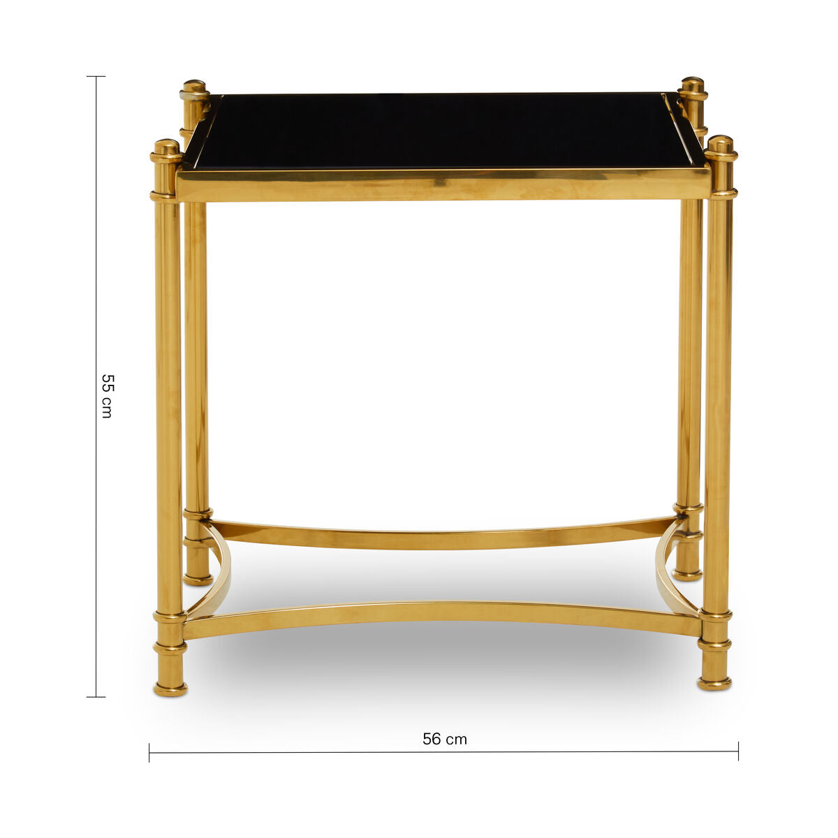 Gold Base Side Table With Black Glass Top, Ackley