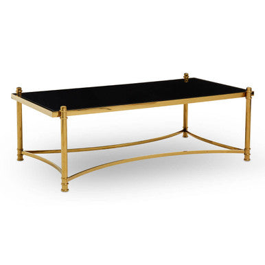 Gold Base Coffee Table With Black Glass Top, Ackley