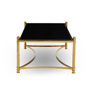 Gold Base Coffee Table With Black Glass Top, Ackley