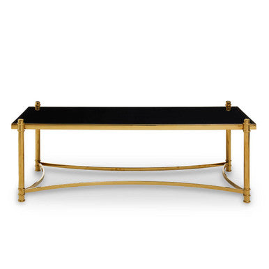 Gold Base Coffee Table With Black Glass Top, Ackley