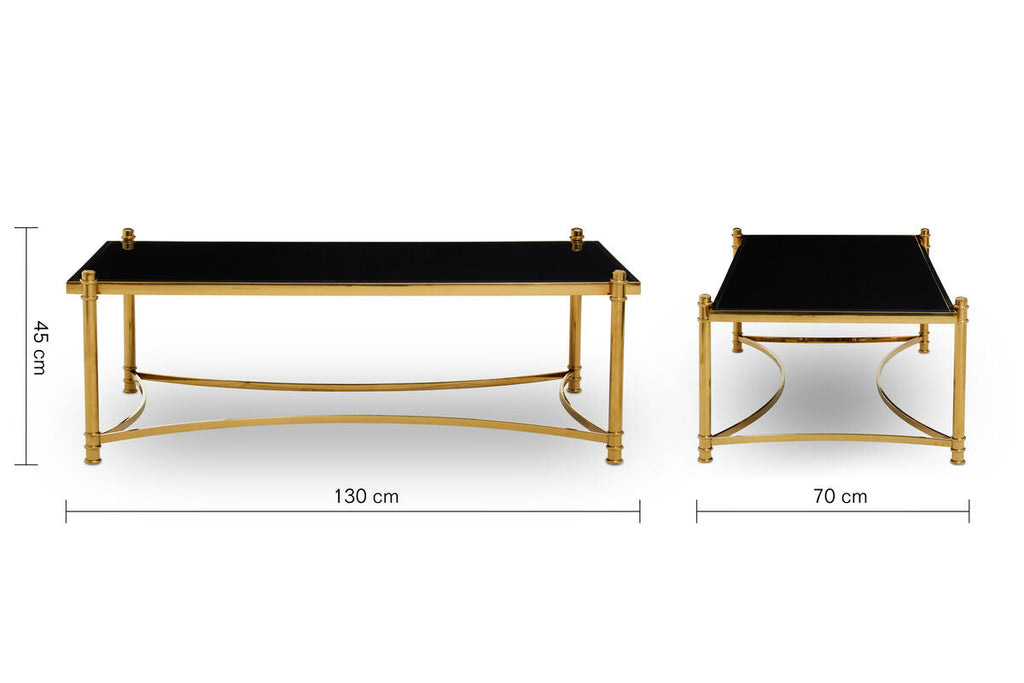 Gold Base Coffee Table With Black Glass Top, Ackley