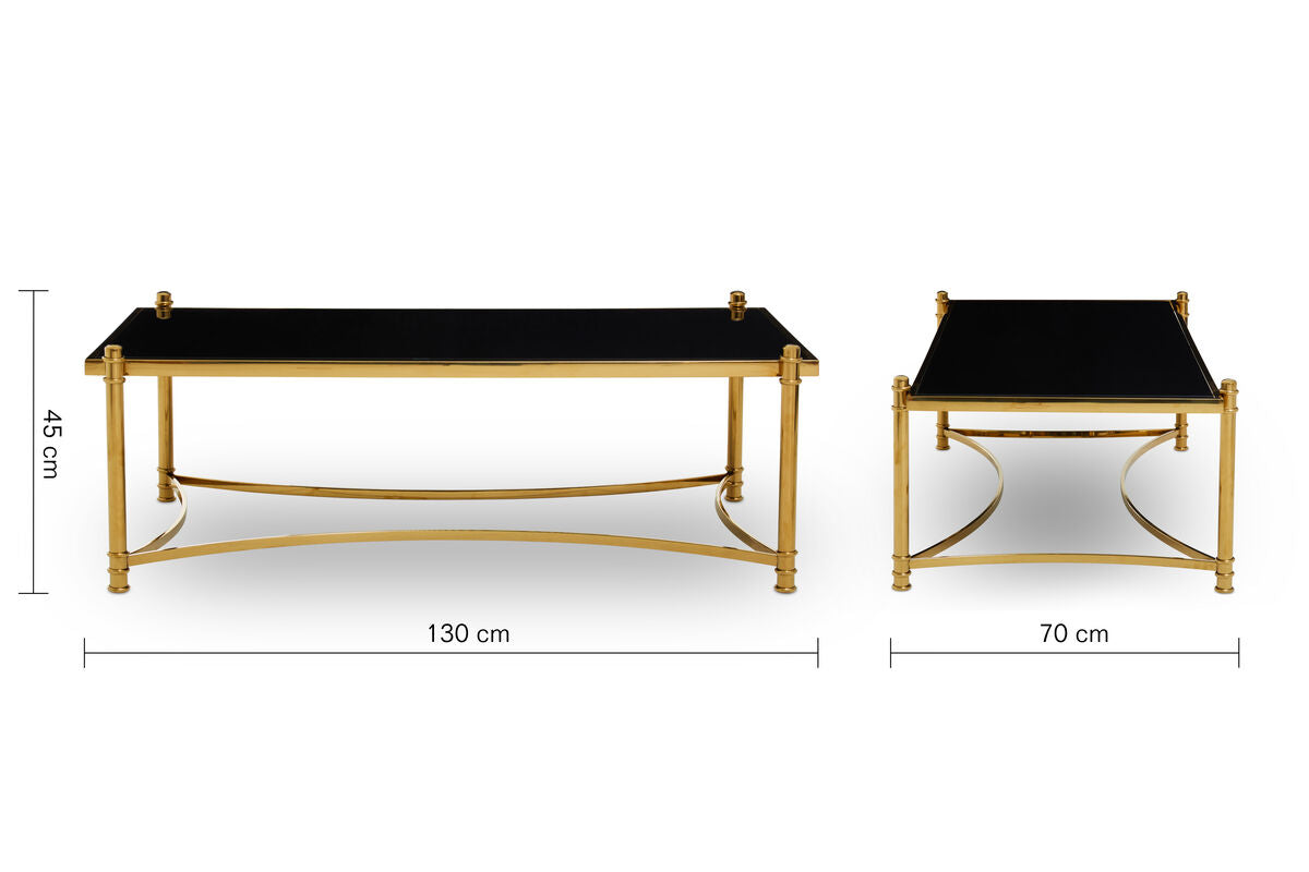 Gold Base Coffee Table With Black Glass Top, Ackley