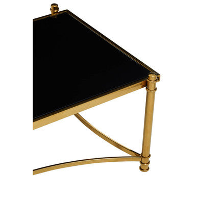 Gold Base Coffee Table With Black Glass Top, Ackley
