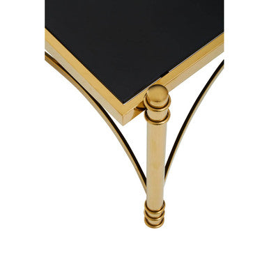Gold Base Coffee Table With Black Glass Top, Ackley