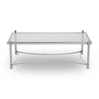 Silver Base Coffee Table With Clear Glass Top, Ackley