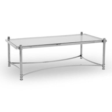 Silver Base Coffee Table With Clear Glass Top, Ackley