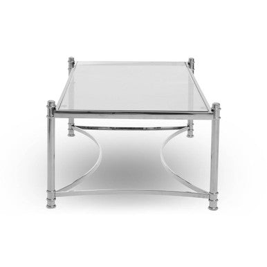 Silver Base Coffee Table With Clear Glass Top, Ackley